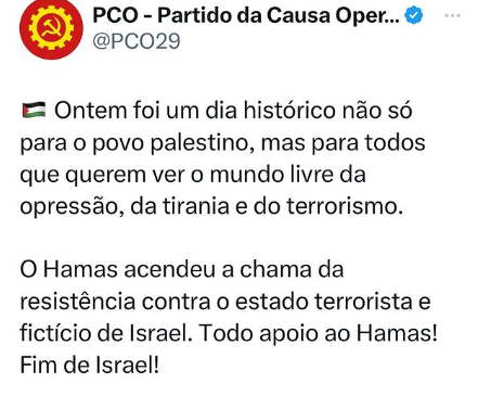 PCO declara apoio ao Hamas