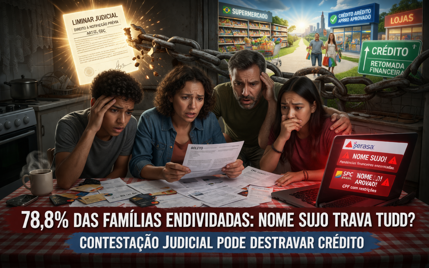 Quase 80% das famílias estão endividadas, e o “nome sujo” virou trava para consumo, crédito e retomada financeira